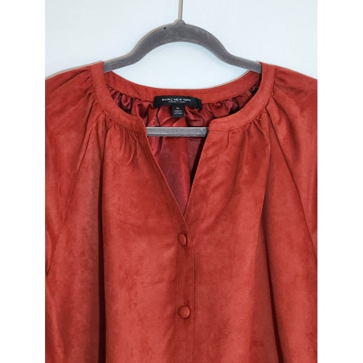 Marc New York Rust Red Sueded Button Up Blouse Size XL