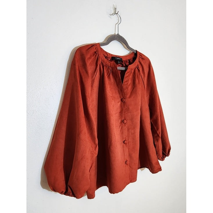 Marc New York Rust Red Sueded Button Up Blouse Size XL