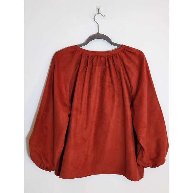 Marc New York Rust Red Sueded Button Up Blouse Size XL