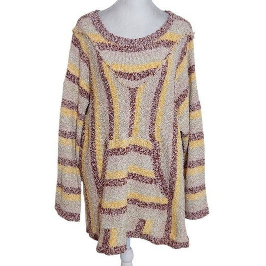 Easel Striped Knit Oversized Sweater with Kangaroo Pocket Sz Small Boho Sweater
