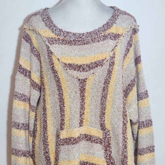 Easel Striped Knit Oversized Sweater with Kangaroo Pocket Sz Small Boho Sweater