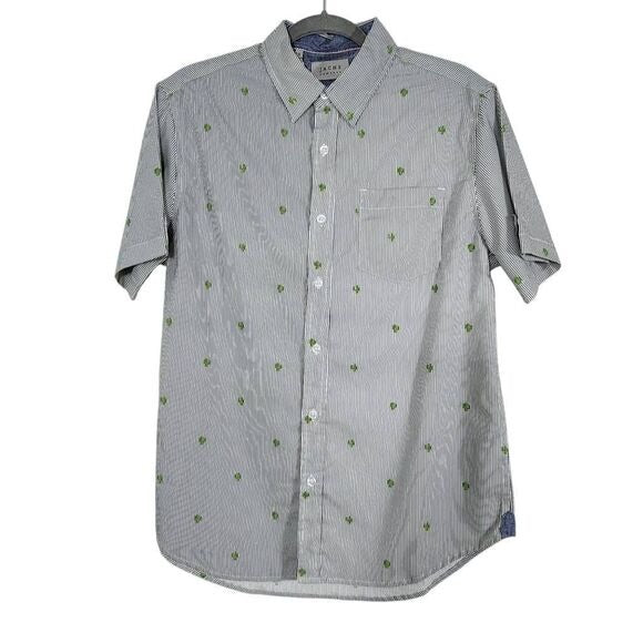Jachs Gray and White Striped Button Down Shirt with Cactus Print NWT Size Small