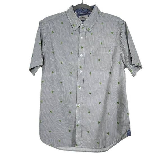 Jachs Gray and White Striped Button Down Shirt with Cactus Print NWT Size Small