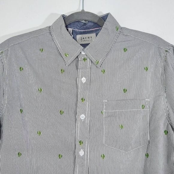 Jachs Gray and White Striped Button Down Shirt with Cactus Print NWT Size Small