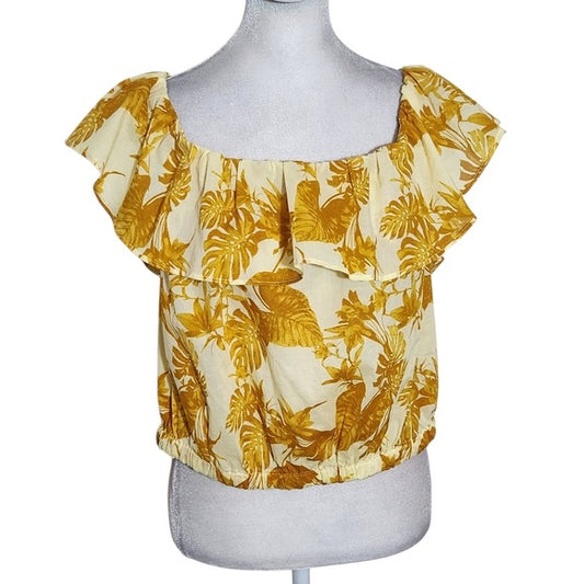 Banana Republic Ruffle Yellow Floral Off the Shoulder Crop Top Size Large NWT