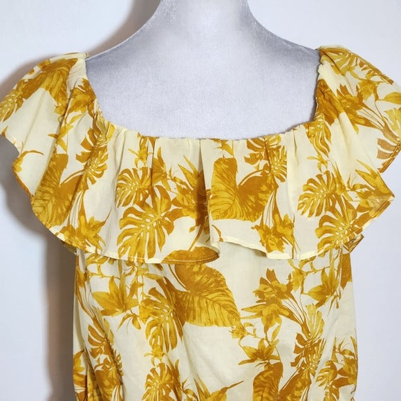 Banana Republic Ruffle Yellow Floral Off the Shoulder Crop Top Size Large NWT