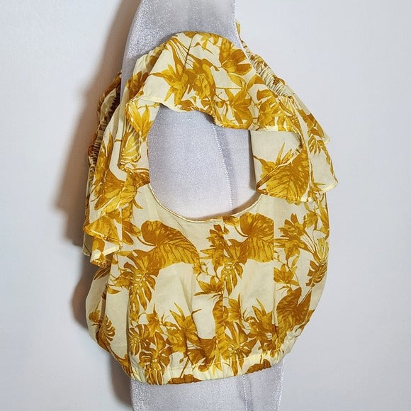 Banana Republic Ruffle Yellow Floral Off the Shoulder Crop Top Size Large NWT