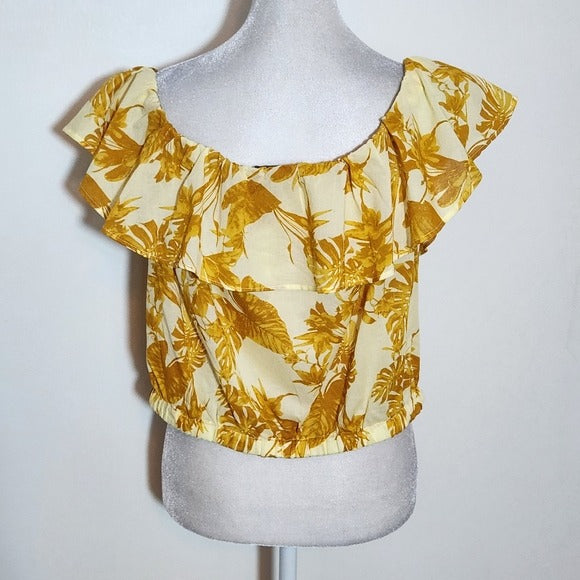 Banana Republic Ruffle Yellow Floral Off the Shoulder Crop Top Size Large NWT