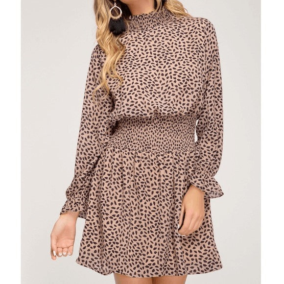 She + Sky Pink and Black Print Mini Dress Size Large Wedding Guest Dress
