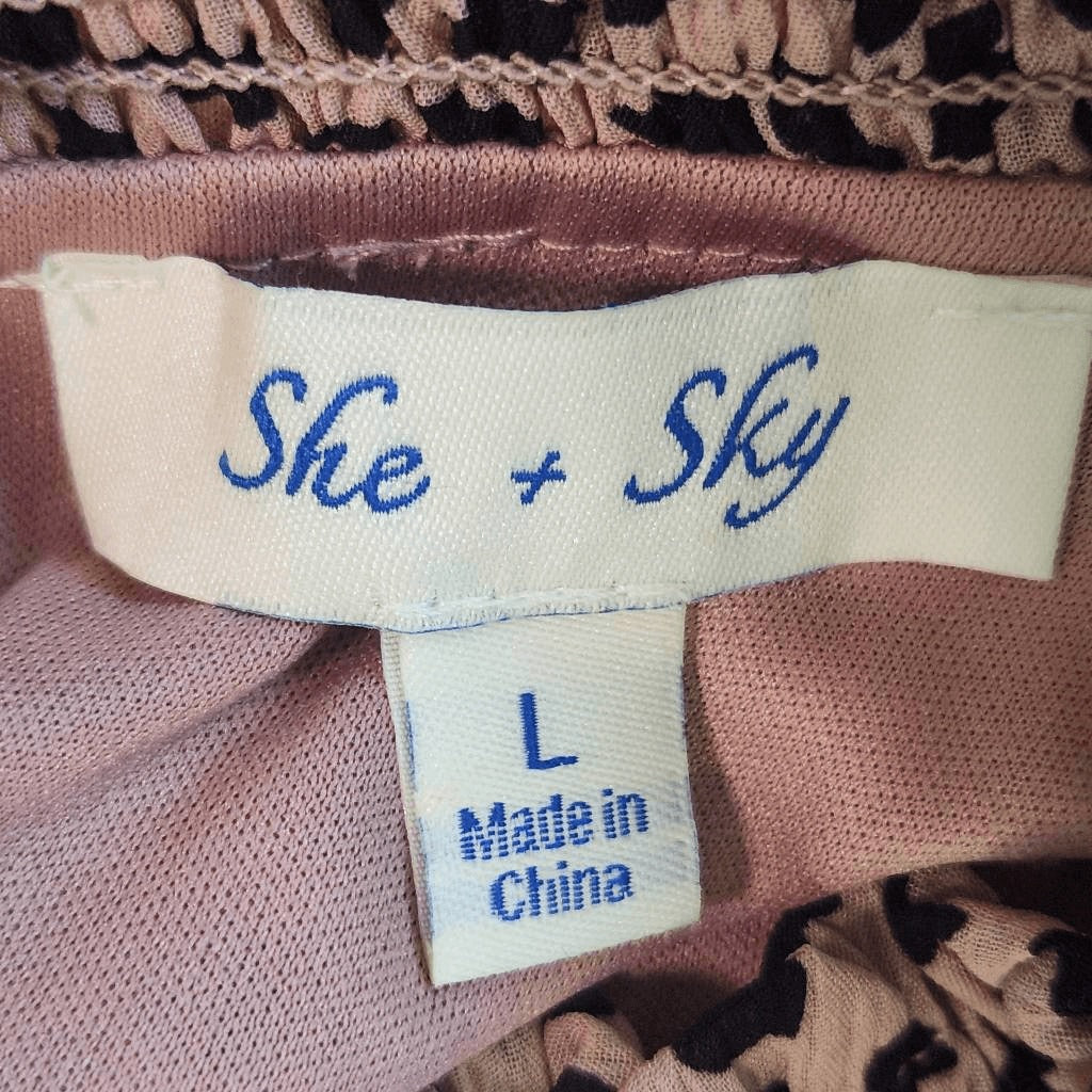 She + Sky Pink and Black Print Mini Dress Size Large Wedding Guest Dress