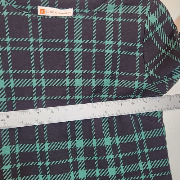 Jude Connally Green and Black Plaid Dixie Ponte Blouse Size XS NWT