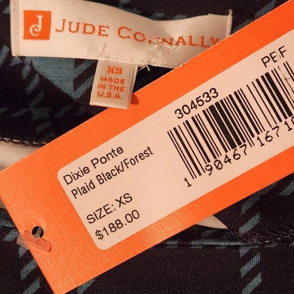 Jude Connally Green and Black Plaid Dixie Ponte Blouse Size XS NWT