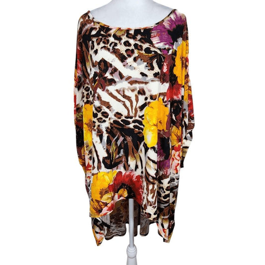 Attitudes by Renee Colorful Print Poncho Tunic Size Large Oversized Flowy Tunic