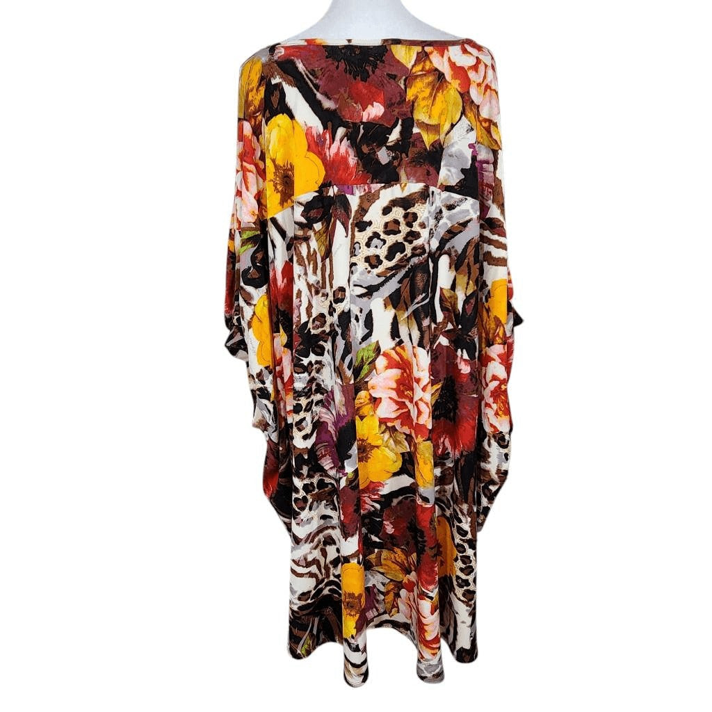 Attitudes by Renee Colorful Print Poncho Tunic Size Large Oversized Flowy Tunic