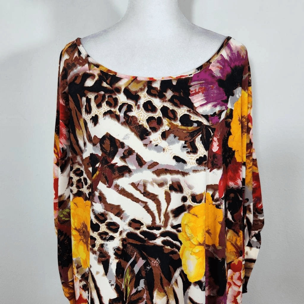 Attitudes by Renee Colorful Print Poncho Tunic Size Large Oversized Flowy Tunic