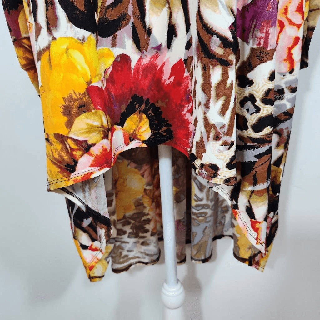 Attitudes by Renee Colorful Print Poncho Tunic Size Large Oversized Flowy Tunic