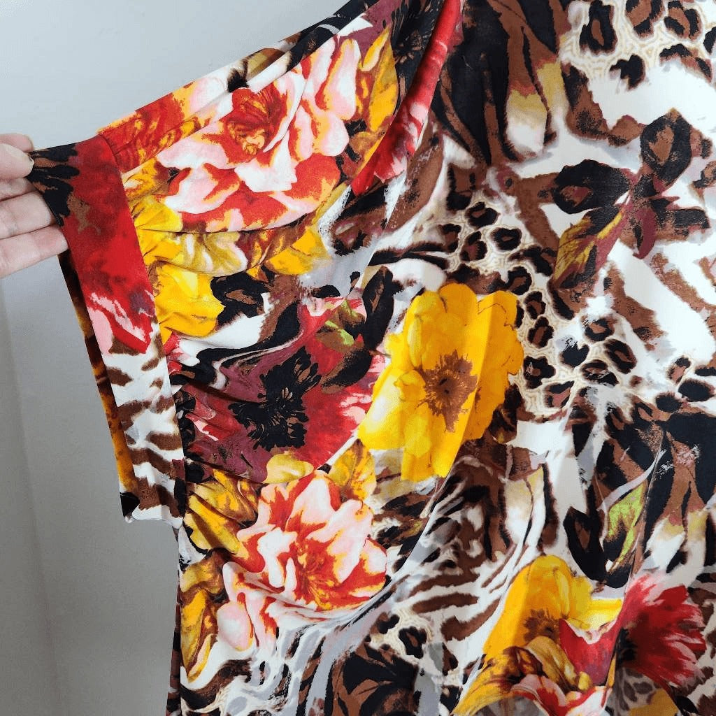 Attitudes by Renee Colorful Print Poncho Tunic Size Large Oversized Flowy Tunic