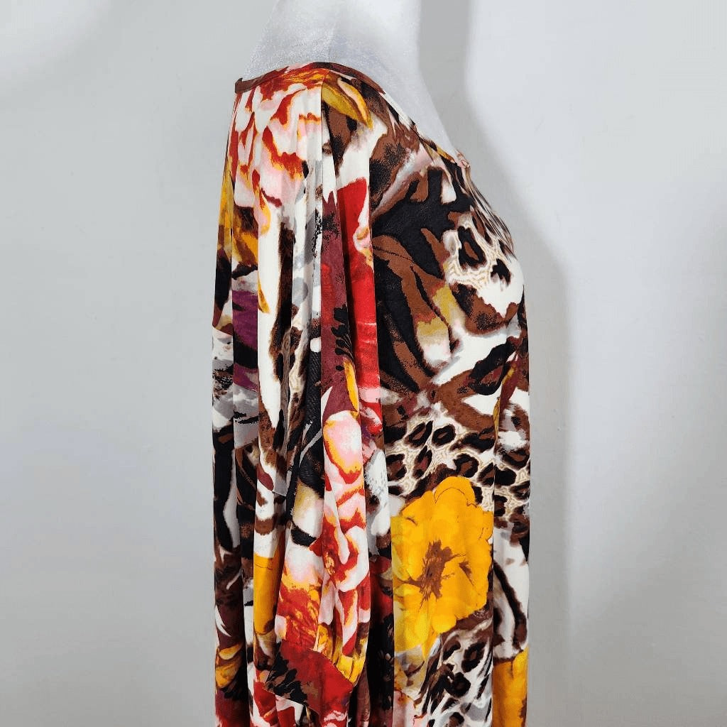 Attitudes by Renee Colorful Print Poncho Tunic Size Large Oversized Flowy Tunic