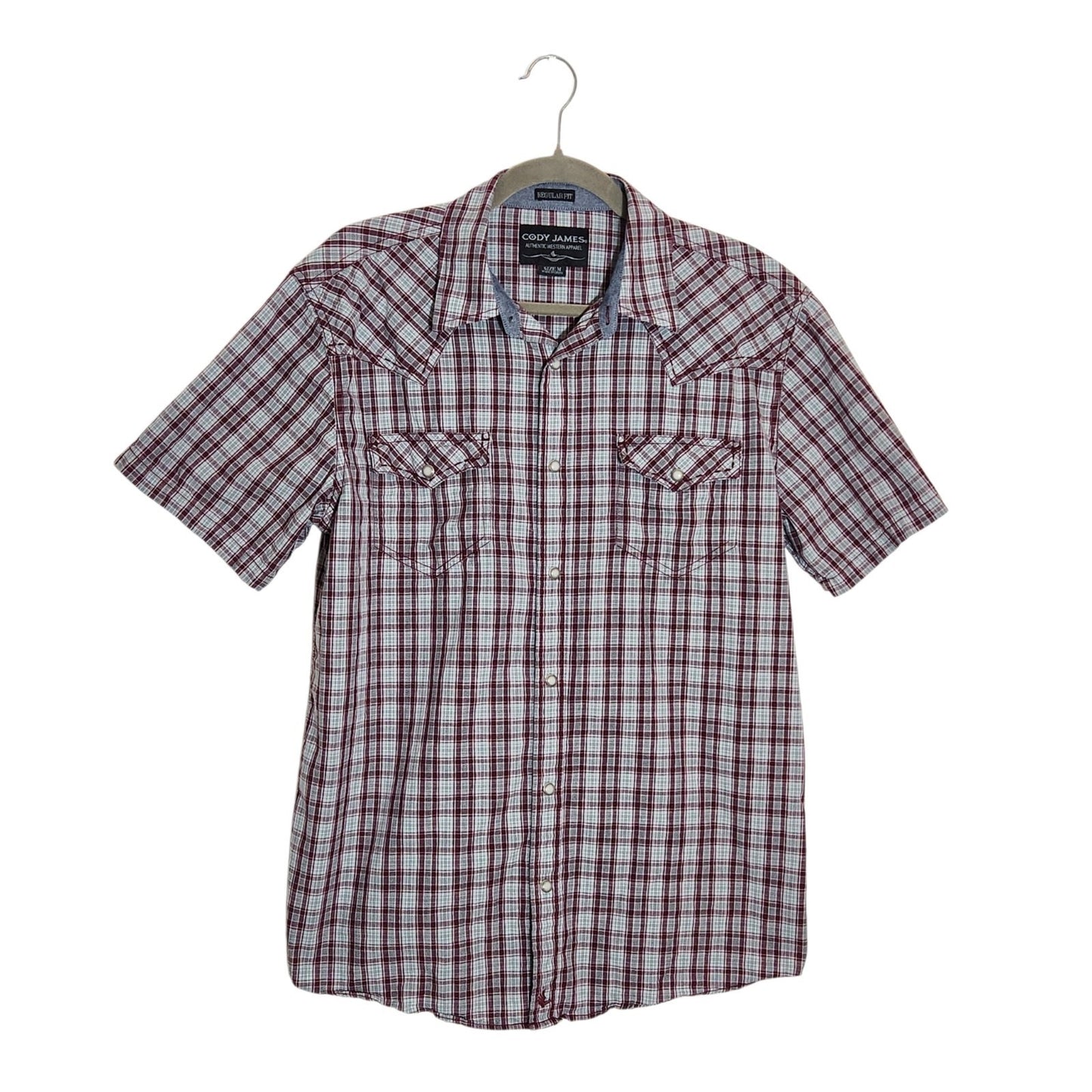 Cody James Gray and Burgundy Short Sleeve Western Snap Front Shirt Size Medium