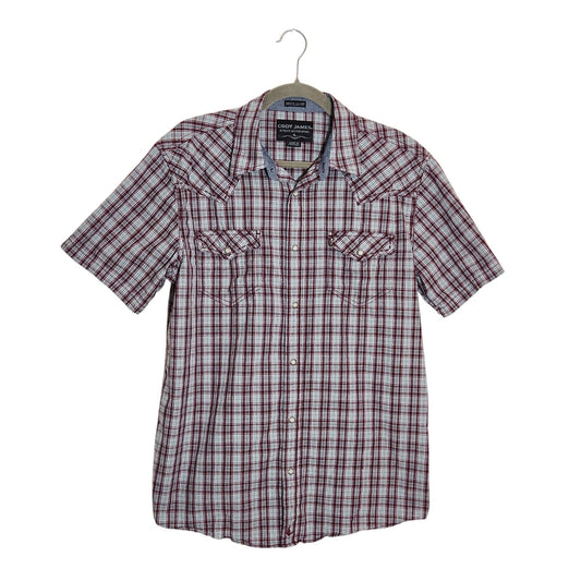 Cody James Gray and Burgundy Short Sleeve Western Snap Front Shirt Size Medium