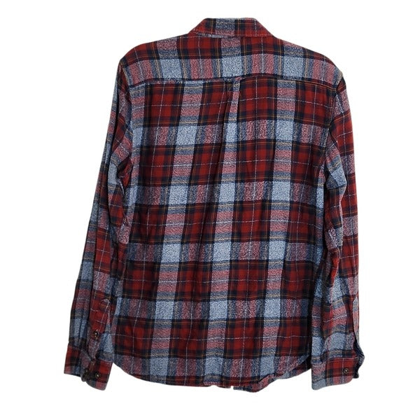 Denim & Flower Red and Gray Plaid Flannel Button Shirt Size Large