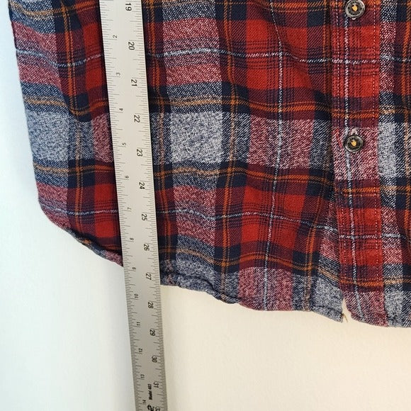 Denim & Flower Red and Gray Plaid Flannel Button Shirt Size Large