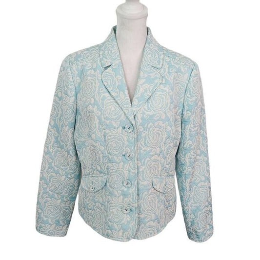 Liz Claiborne Blue Floral Blazer Size 12 Blue Jacquard Blazer
