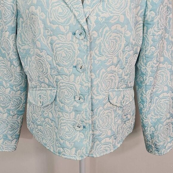 Liz Claiborne Blue Floral Blazer Size 12 Blue Jacquard Blazer
