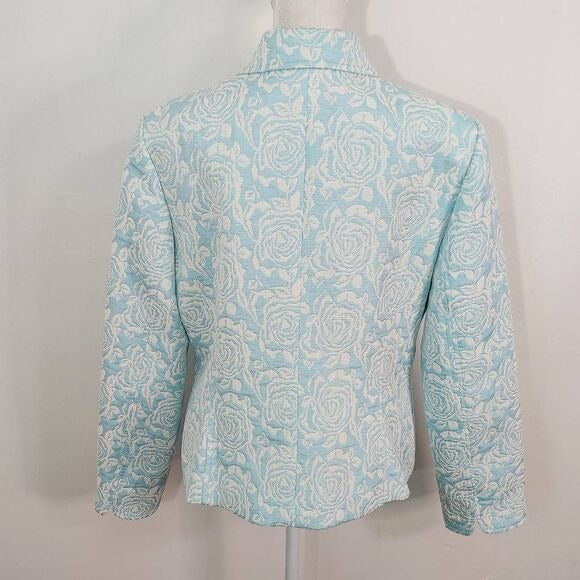 Liz Claiborne Blue Floral Blazer Size 12 Blue Jacquard Blazer