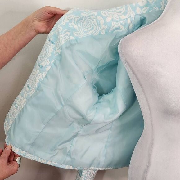 Liz Claiborne Blue Floral Blazer Size 12 Blue Jacquard Blazer