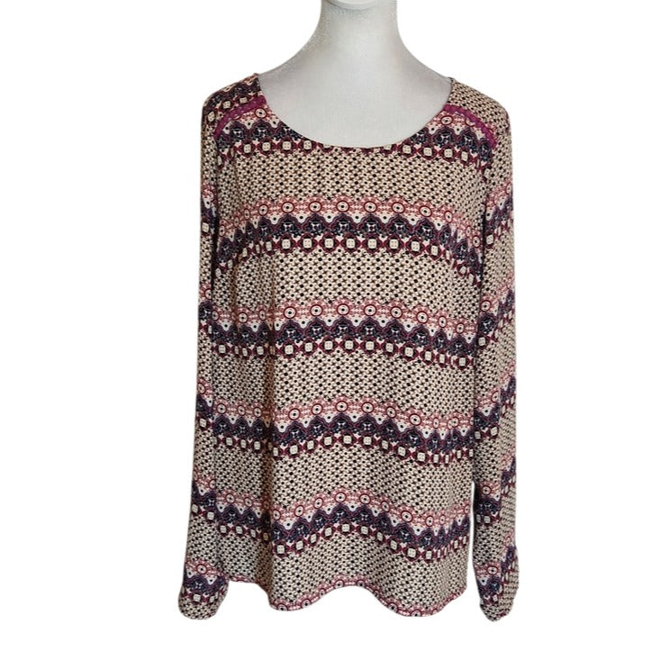 Skies Are Blue Boho Print Blouse Size Medium