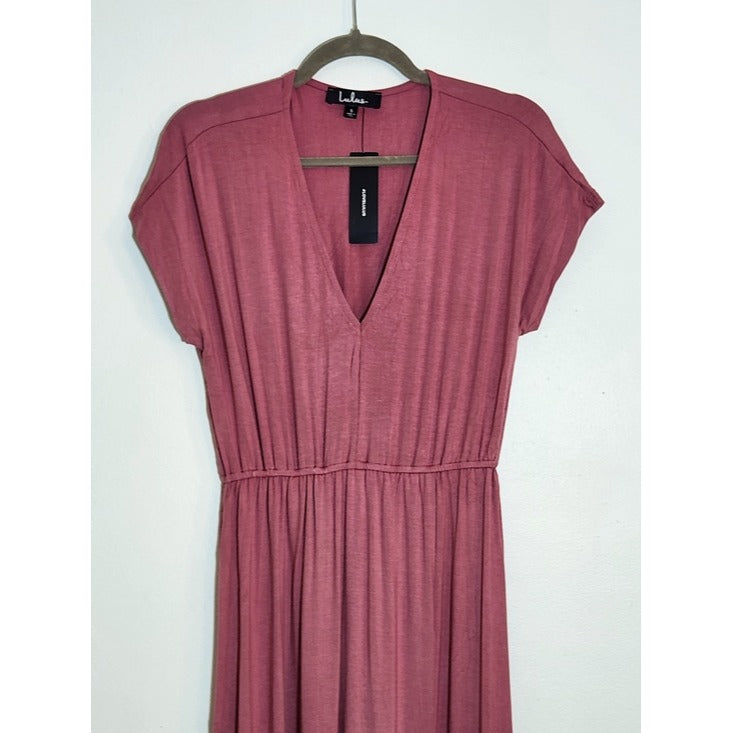 Lulus Pink Short Sleeve Boho Maxi Dress Size Medium NWT Casual Wedding Guest