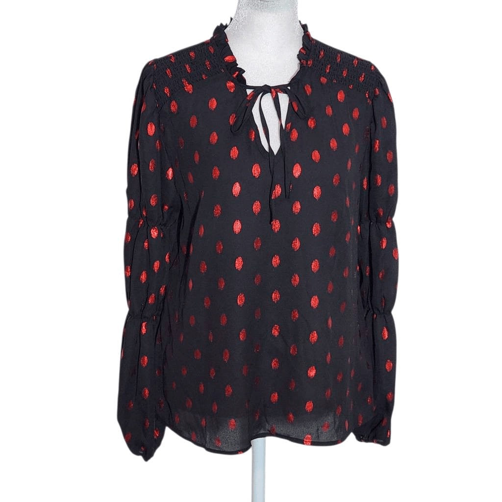 a love story Black and Red Blouse NWT Size Small Black and Ped Dot Print Top