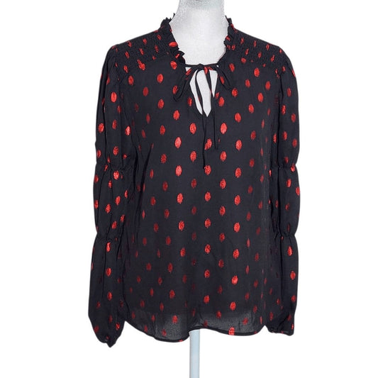 a love story Black and Red Blouse NWT Size Small Black and Ped Dot Print Top