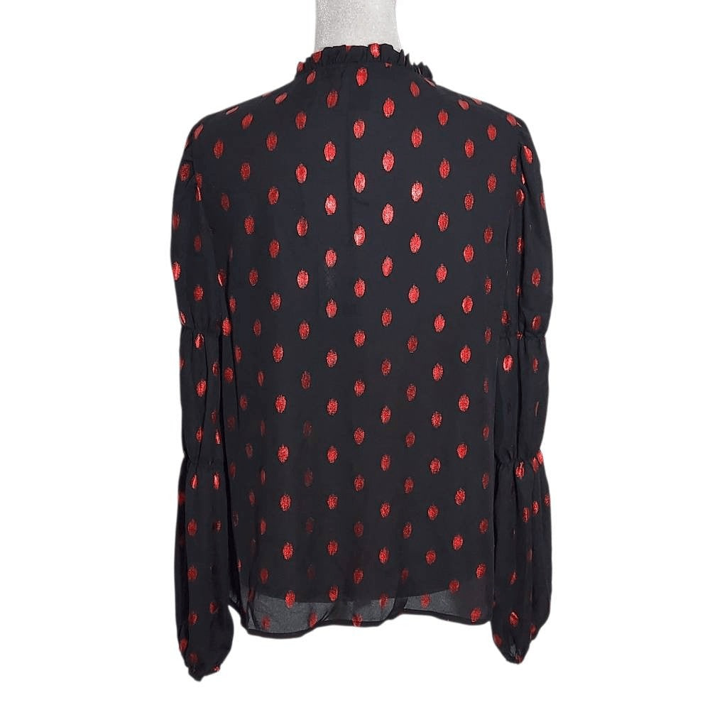 a love story Black and Red Blouse NWT Size Small Black and Ped Dot Print Top