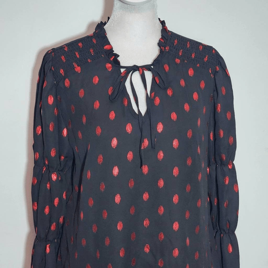 a love story Black and Red Blouse NWT Size Small Black and Ped Dot Print Top