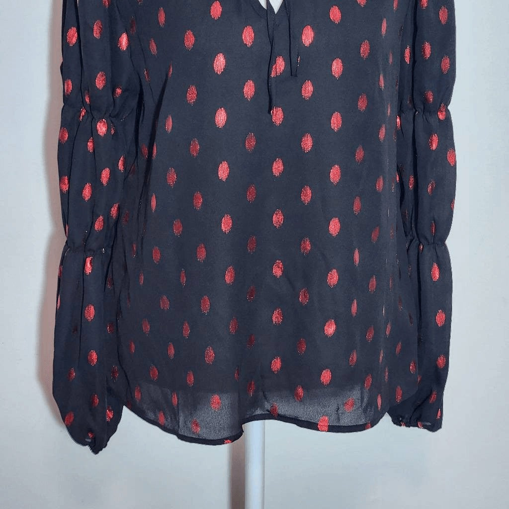 a love story Black and Red Blouse NWT Size Small Black and Ped Dot Print Top