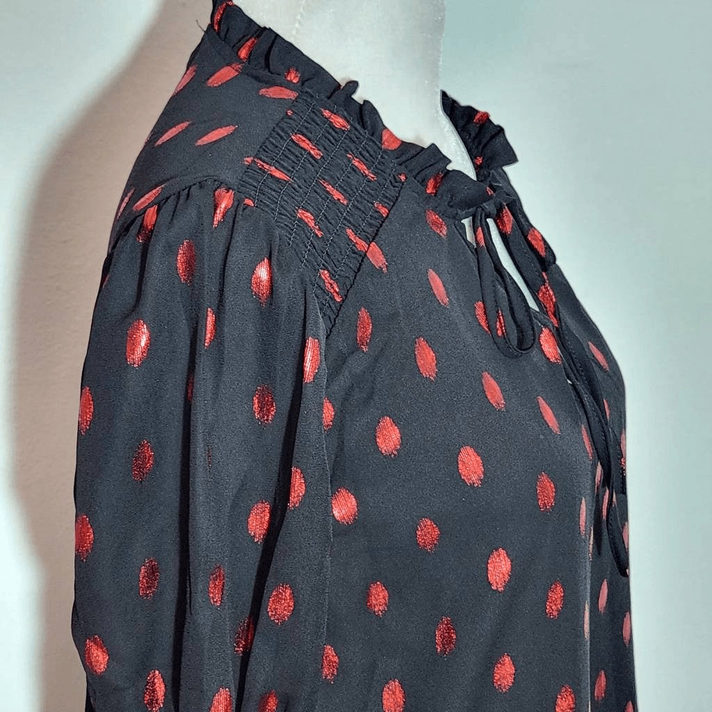 a love story Black and Red Blouse NWT Size Small Black and Ped Dot Print Top