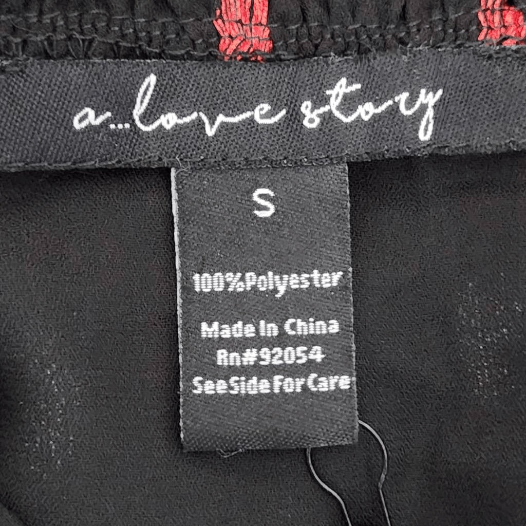 a love story Black and Red Blouse NWT Size Small Black and Ped Dot Print Top