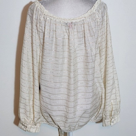 Vince Camuto Sheer Cream and Metallic Gold Top NWT Size Large Ivory Blouse