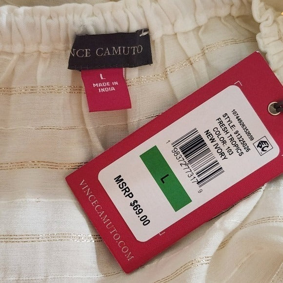 Vince Camuto Sheer Cream and Metallic Gold Top NWT Size Large Ivory Blouse