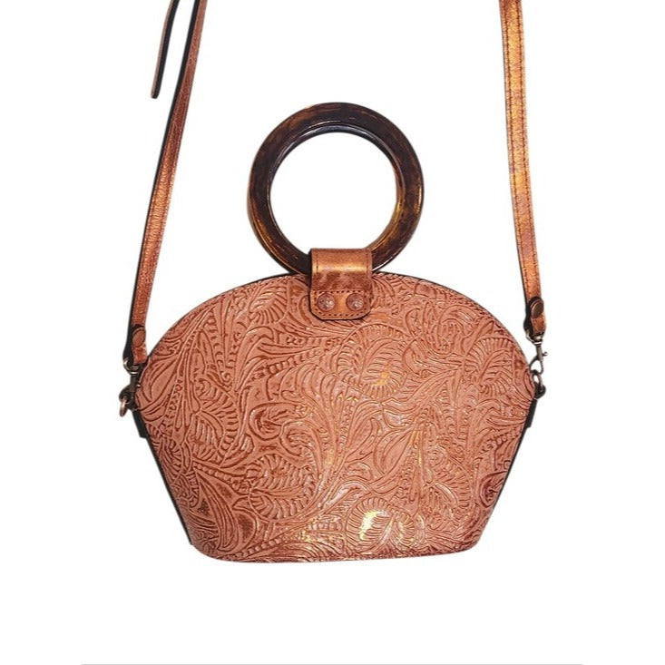 Patricia Nash Pink-Peach Embossed Leather Tortoise Handle Crossbody Bag