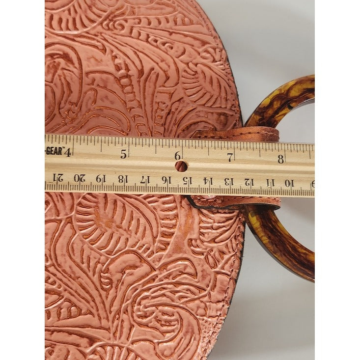 Patricia Nash Pink-Peach Embossed Leather Tortoise Handle Crossbody Bag