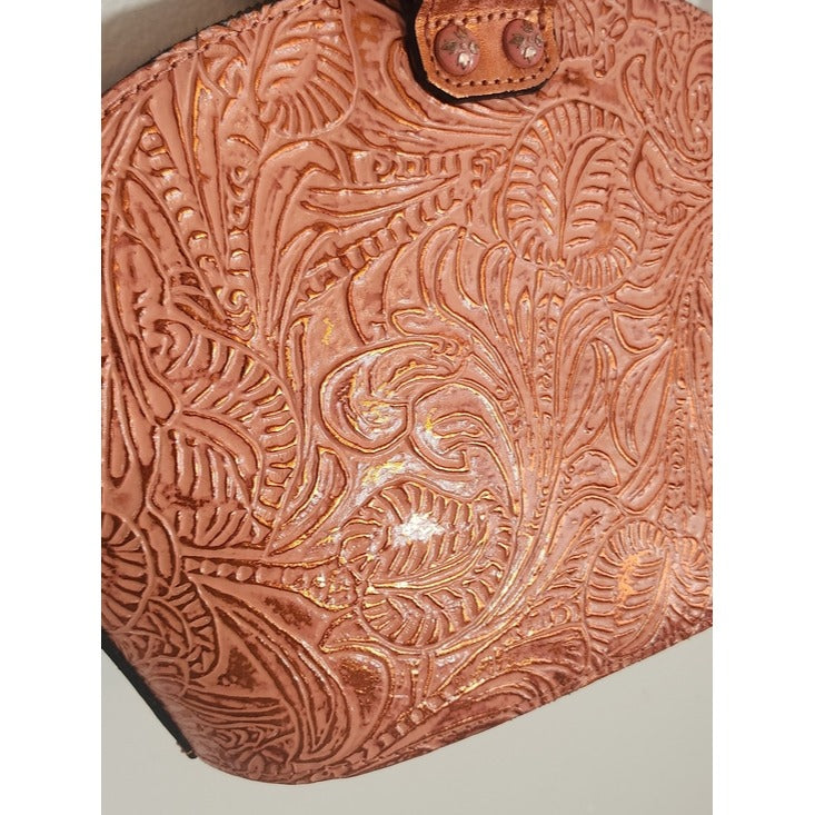 Patricia Nash Pink-Peach Embossed Leather Tortoise Handle Crossbody Bag