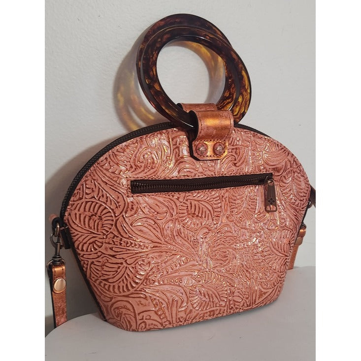 Patricia Nash Pink-Peach Embossed Leather Tortoise Handle Crossbody Bag