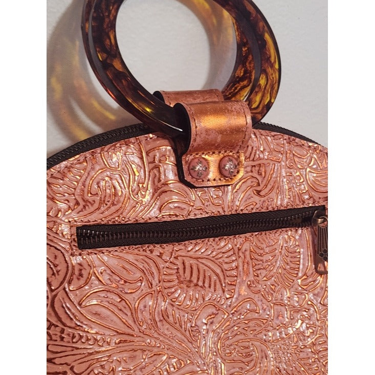 Patricia Nash Pink-Peach Embossed Leather Tortoise Handle Crossbody Bag
