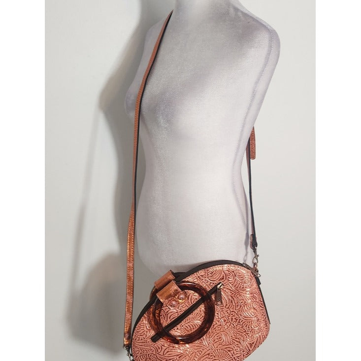 Patricia Nash Pink-Peach Embossed Leather Tortoise Handle Crossbody Bag