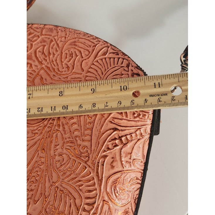 Patricia Nash Pink-Peach Embossed Leather Tortoise Handle Crossbody Bag