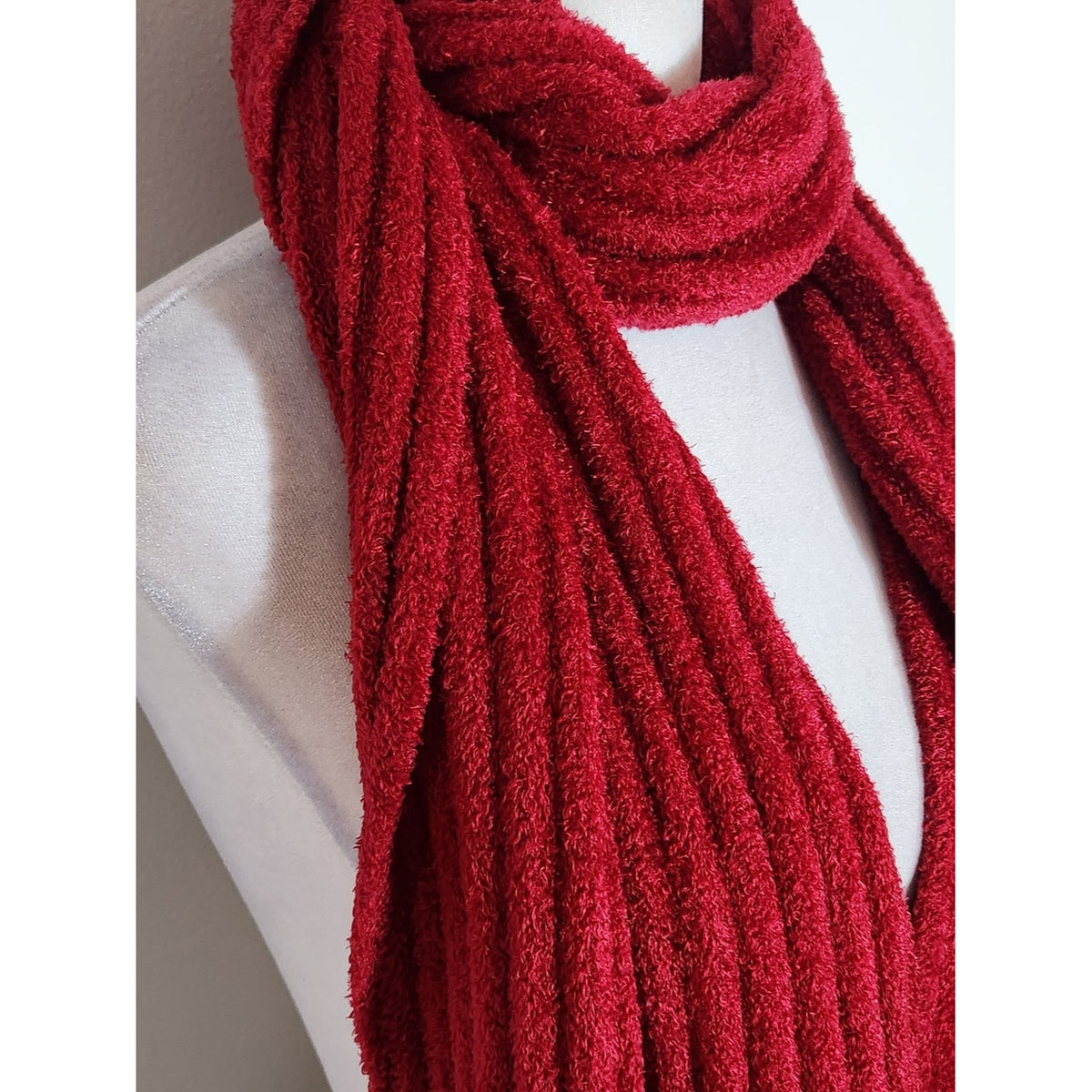 Talbots Red Ribbed Chenille Scarf Soft Cozy Holiday Winter One Size