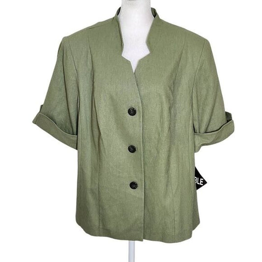 Lady Dorby Green Linen Short Sleeve Blazer NWT Size 16W Olive Green Blazer